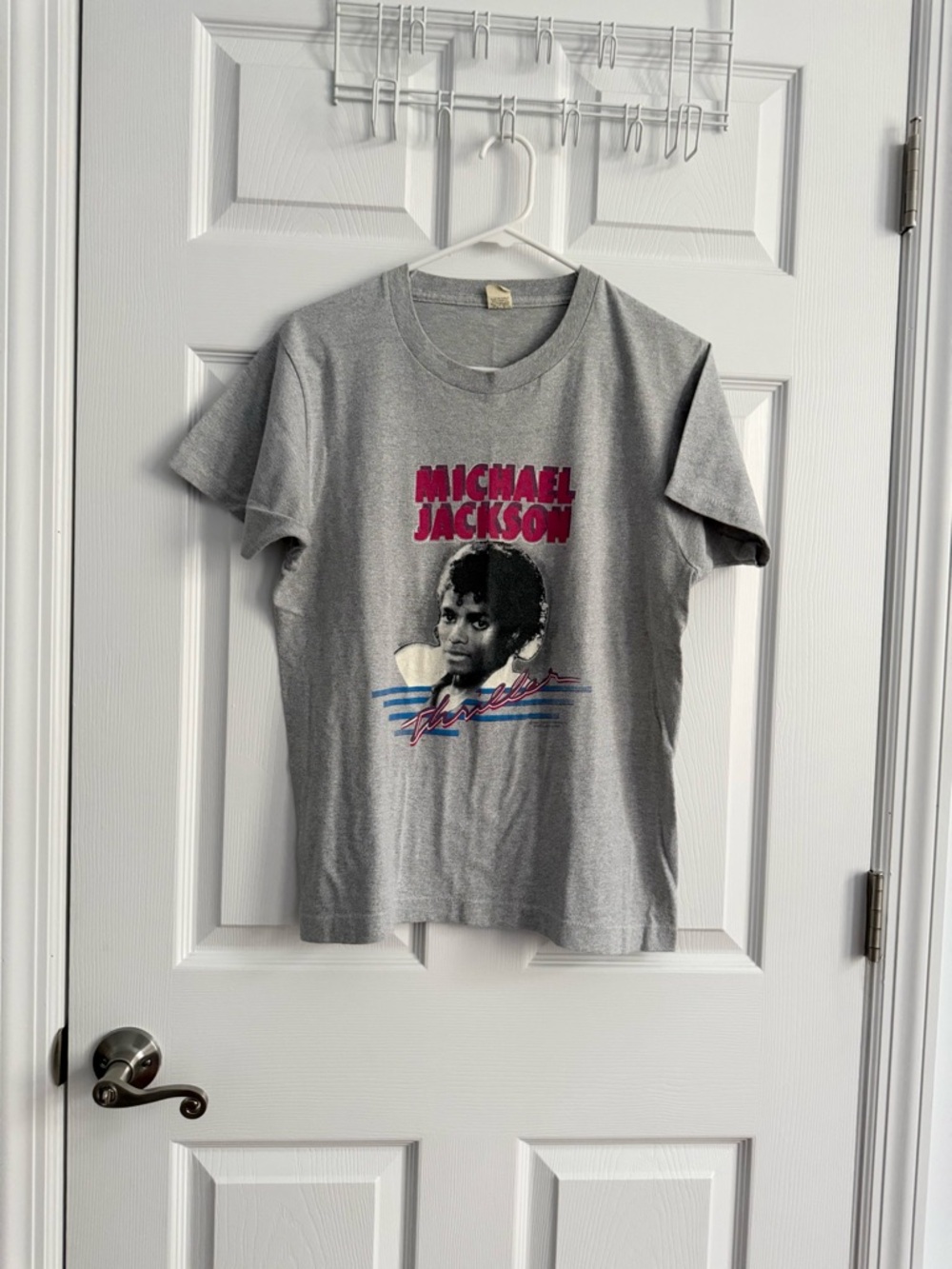 Vintage Michael Jackson Thriller Album Era Shirt Gray and Pink 80s 1984